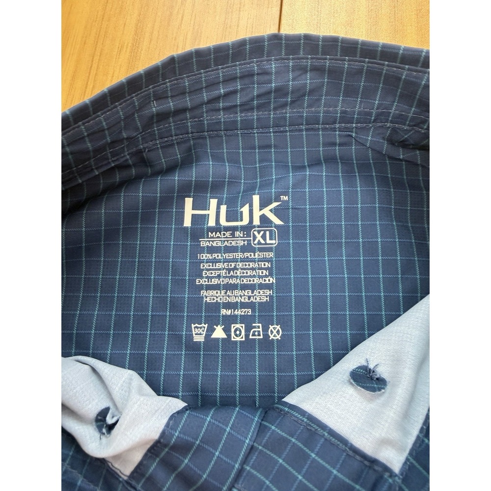 Men's Huk Fishing Citadel Plaid Teaser Long Sleeve Button XL  Striped Blue - Picture 6 of 7